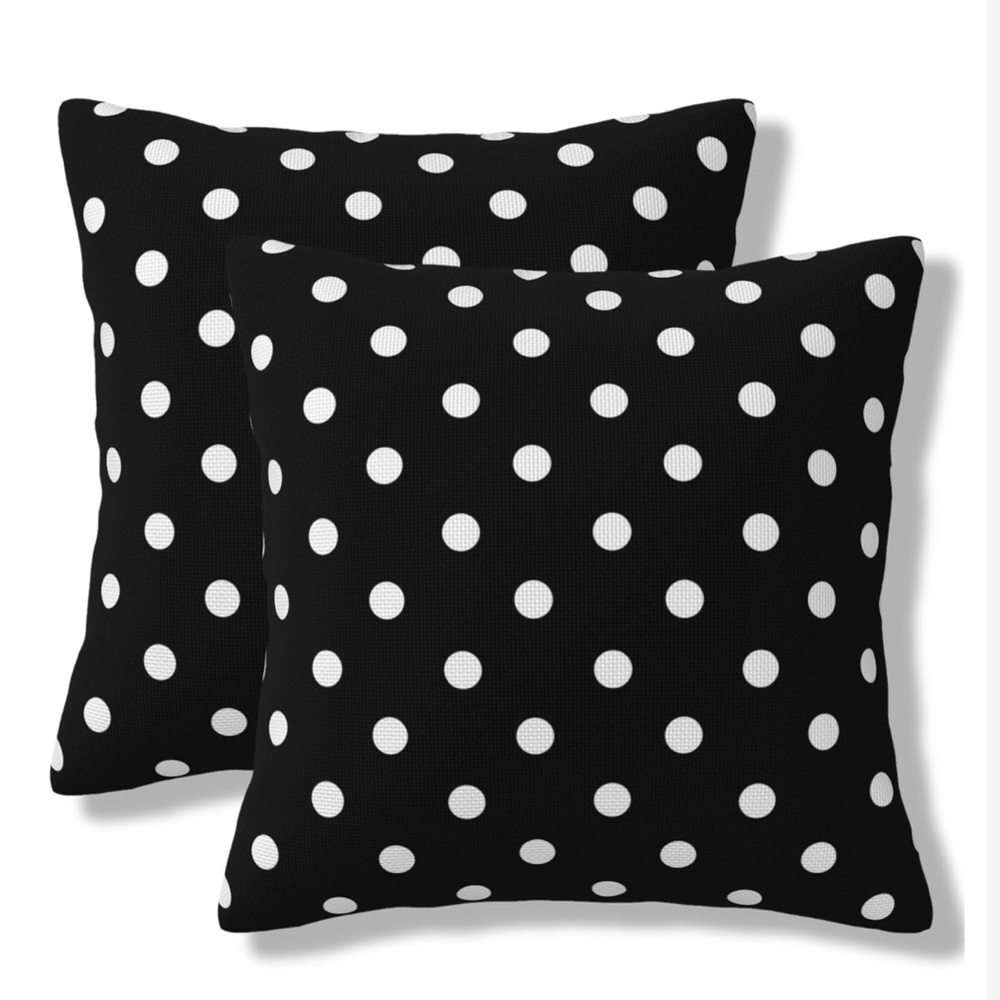 Black & White PolkaDot ‘Bedroom Couch Sofa’ SQUARE Pillow Covers 18x18” (2-Pack)